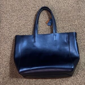 Metallic blue leather tote